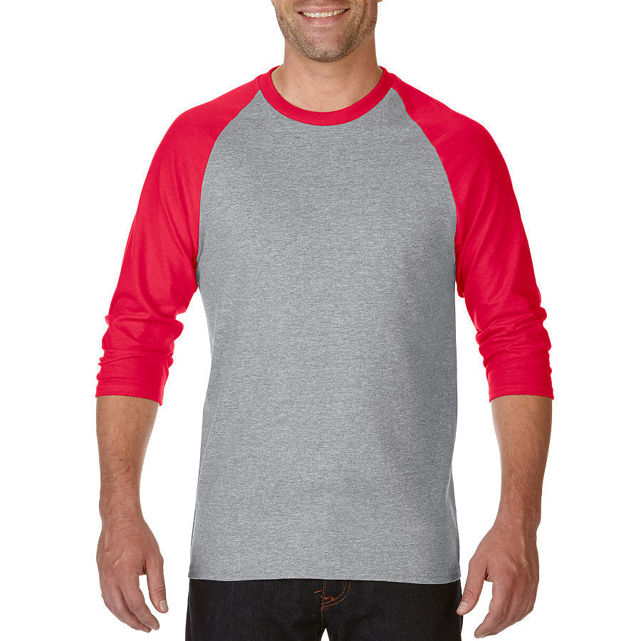 Gildan SPORT GREY/RED Adult 3/4 Sleeve Raglan T-Shirt