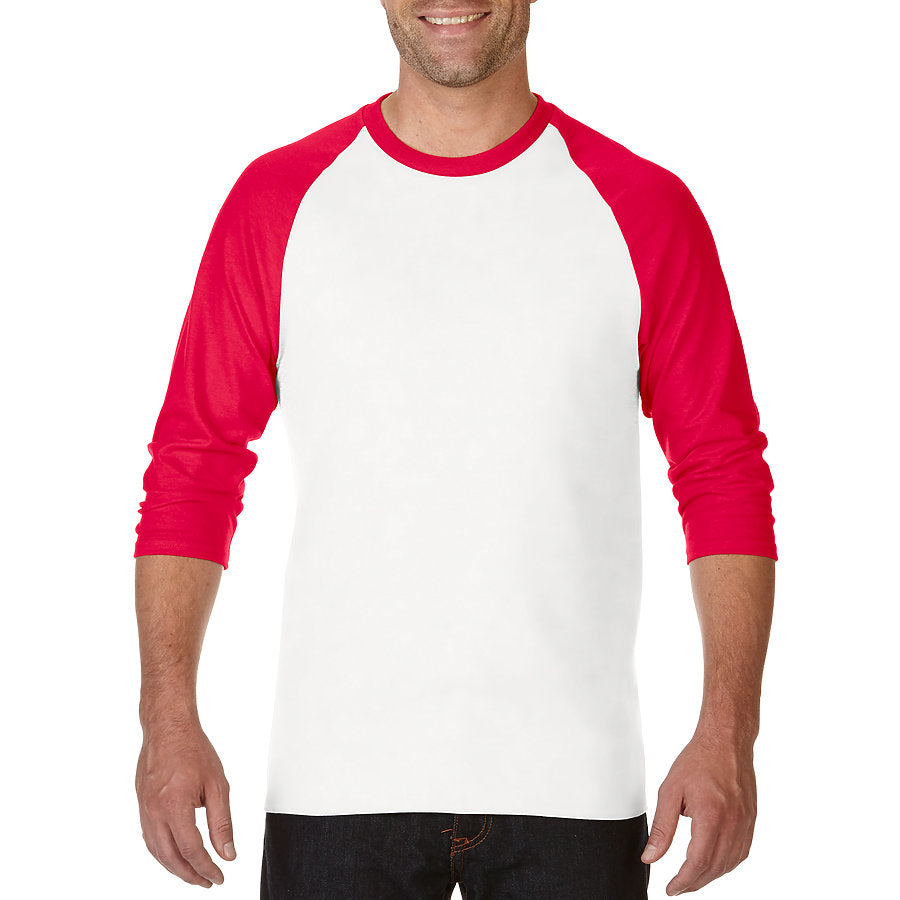 Gildan WHITE/RED Adult 3/4 Sleeve Raglan T-Shirt