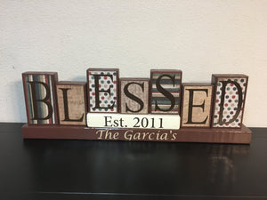 BLESSED patterned wooden blocks