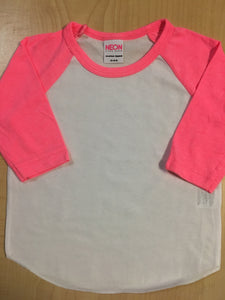 American Apparel WHT/NEON PINK Infant/Toddler/Youth 3/4 Sleeve Raglan