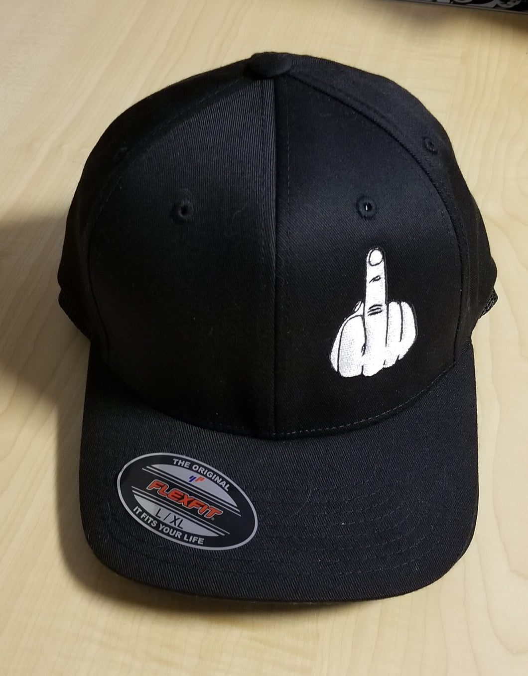 Solid Black Hat w/Middle Finger Emb.
