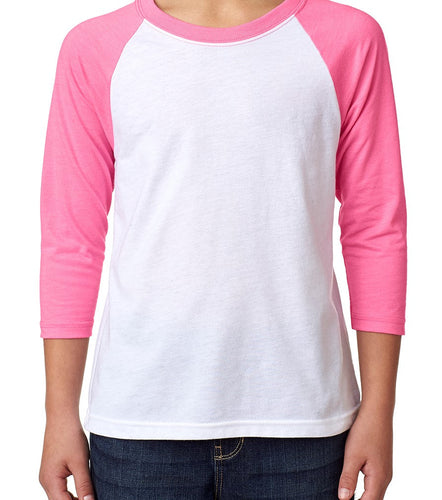 Next Level WHITE/HOT PINK Youth 3/4-Sleeve Raglan