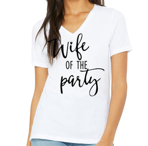 White "Wife of the Party" V-neck T-shirt